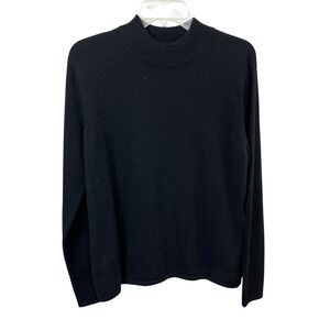 Prive XL Cashmere Sweater Women Solid Black Mock Neck Old Money Quiet Luxury 896